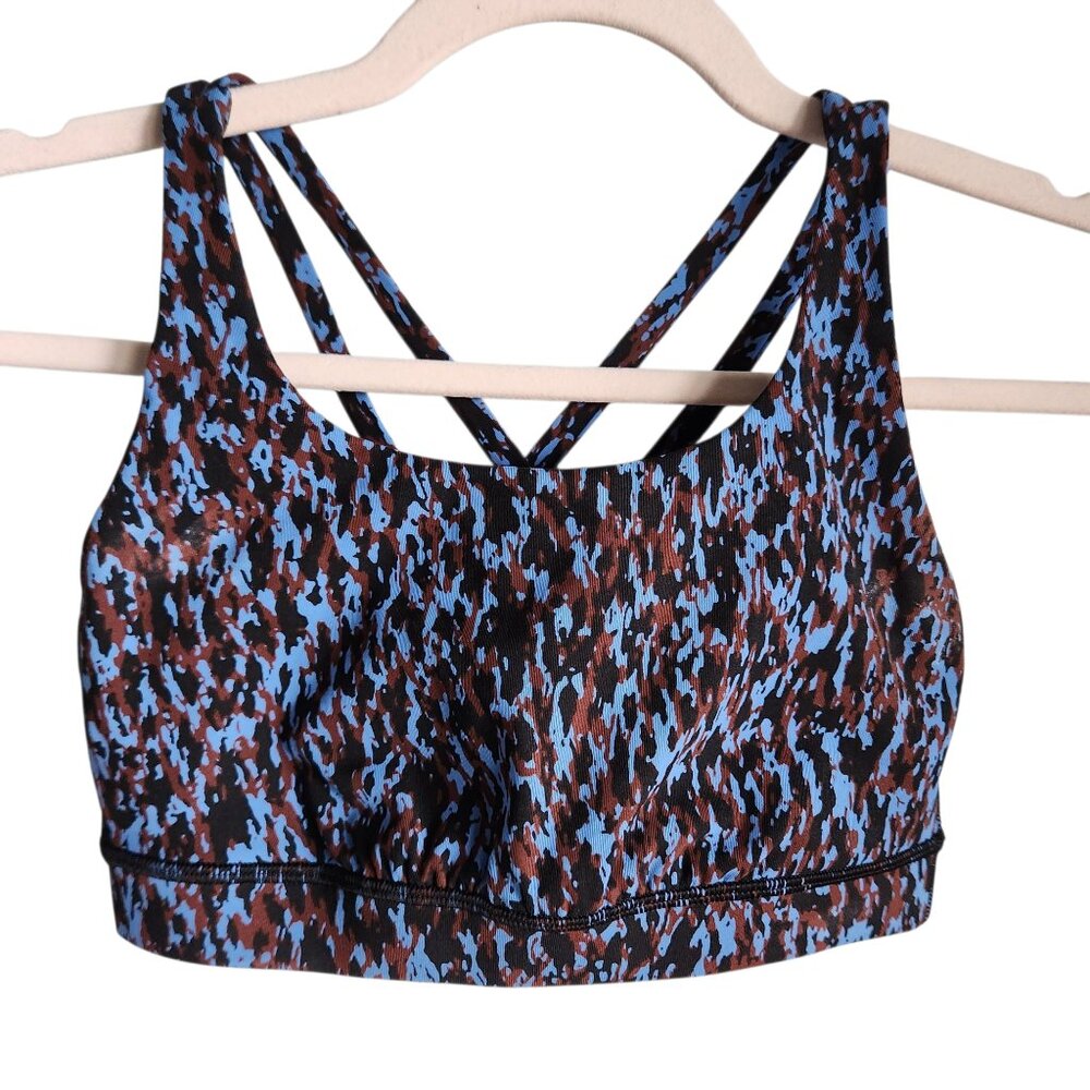 Lululemon Energy Bra 4 Medium Support B C D Cups Leopard Camo Blue Nile Multi
